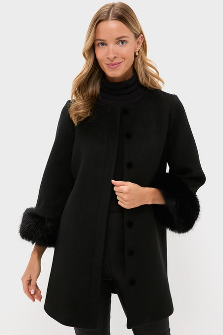 Black Wool Fur Cuff Harlan Coat