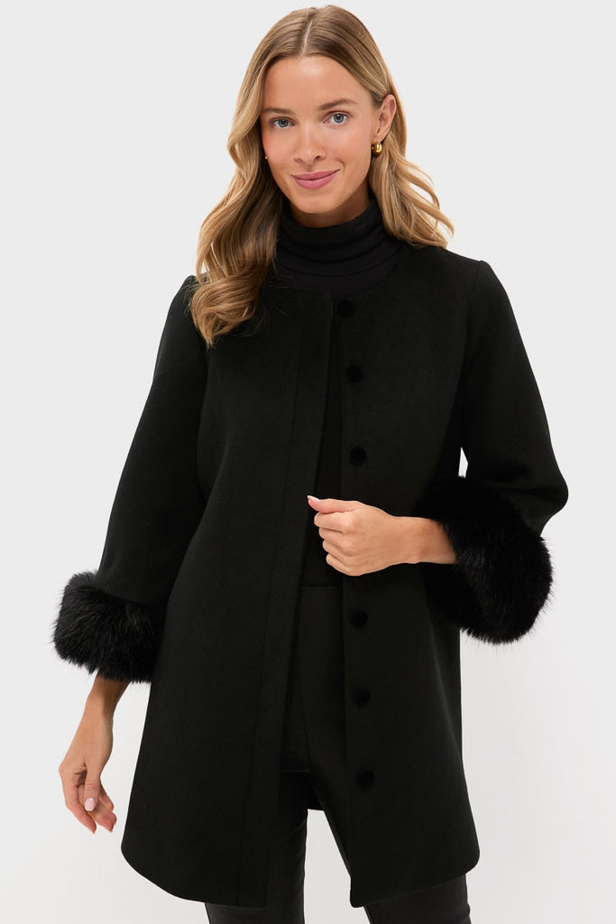 Black Wool Fur Cuff Harlan Coat