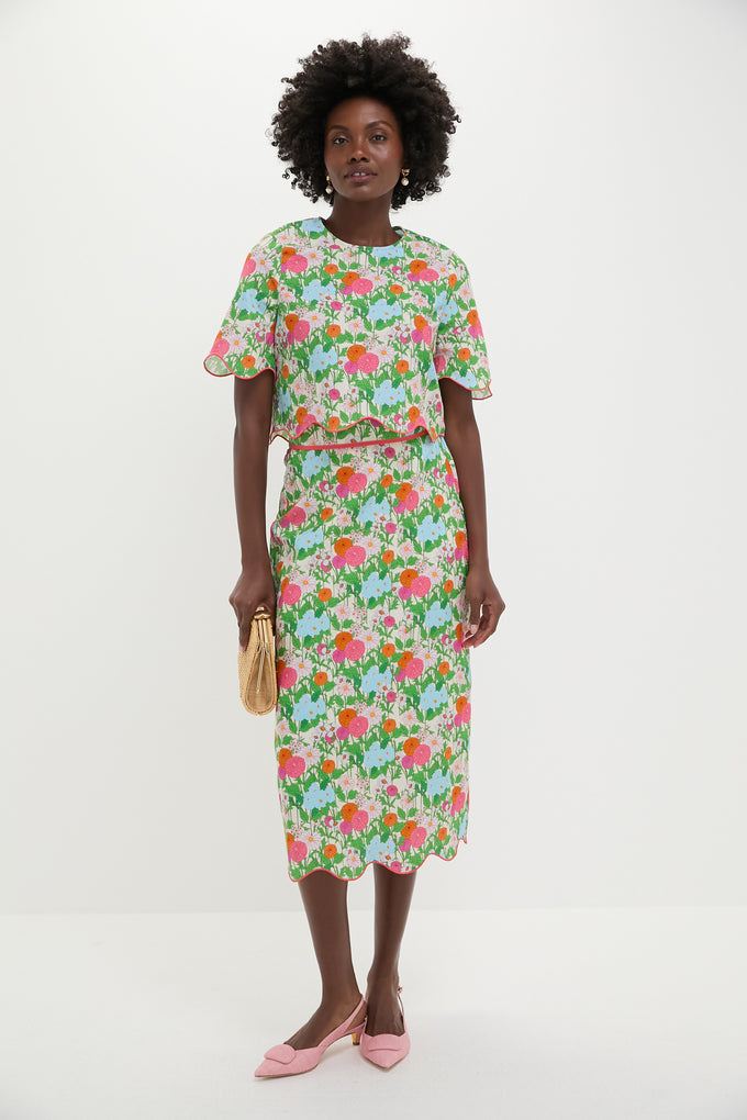 Multi Green Begonia Floral Ida Midi Skirt