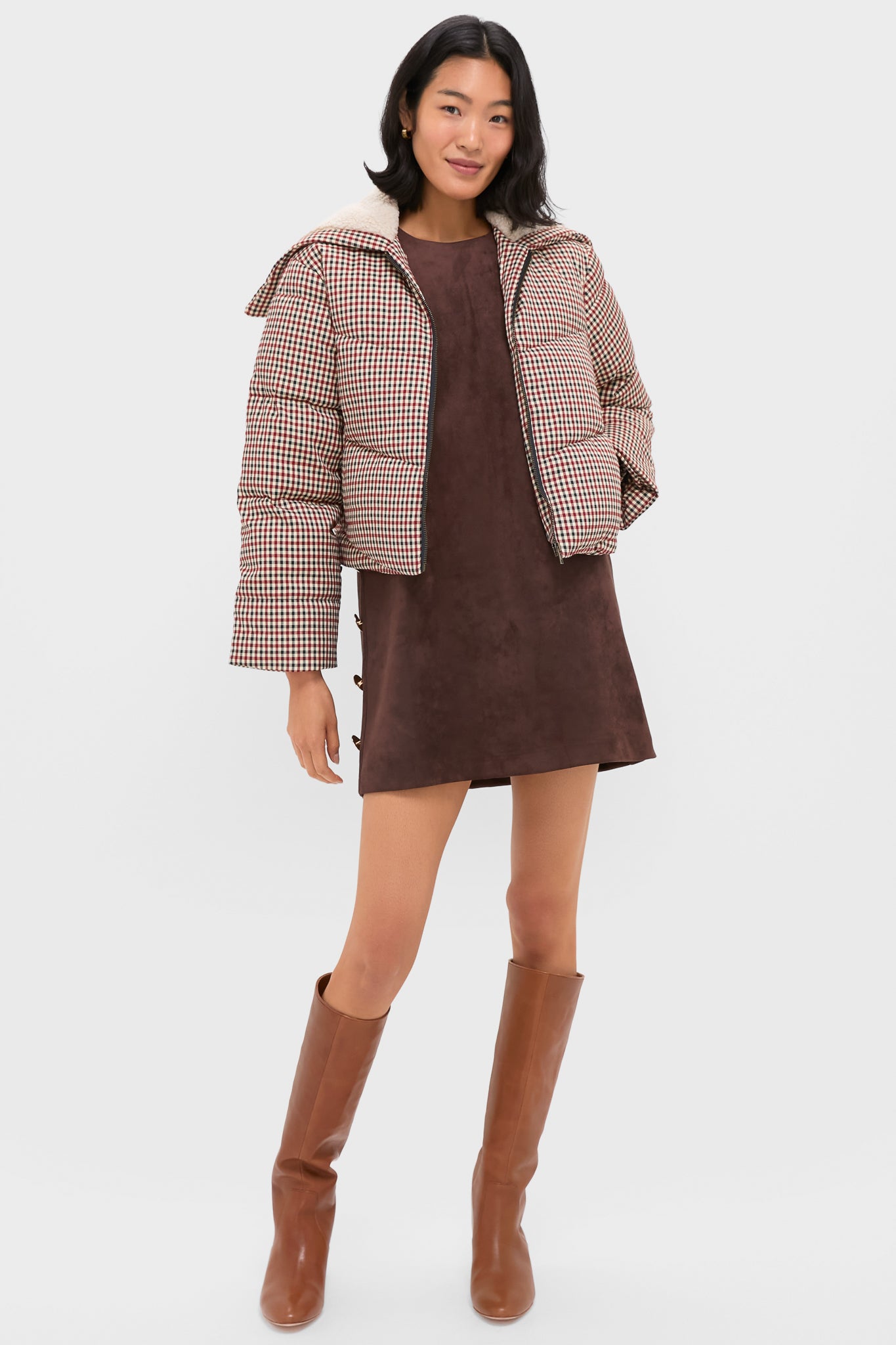 Multi Sally Gingham Puffer with Shearling Collar | Greylin