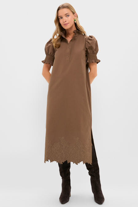 Mocha Embroidery Eliza Midi Dress