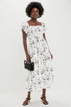 Black & White Floral Smocked Helena Maxi Dress