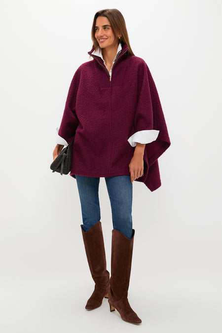 Oxblood Boucle High-Neck Poncho