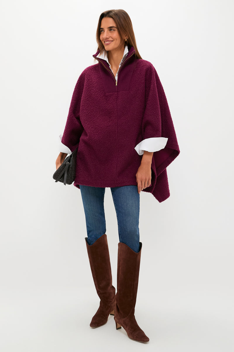 Oxblood Boucle High-Neck Poncho