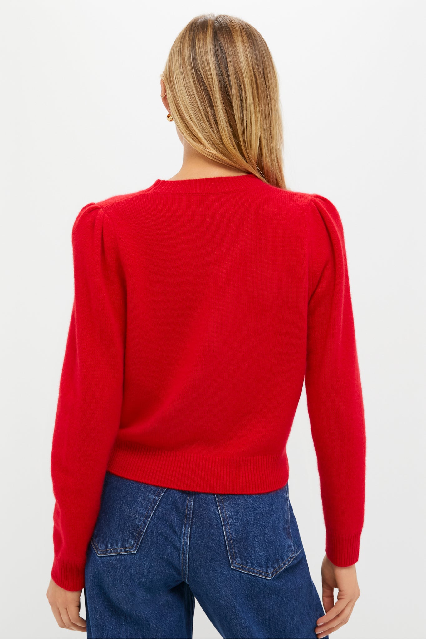 macys red sweater dress Martin Red Cashmere Puff Sleeve Macy Crewneck Sweater