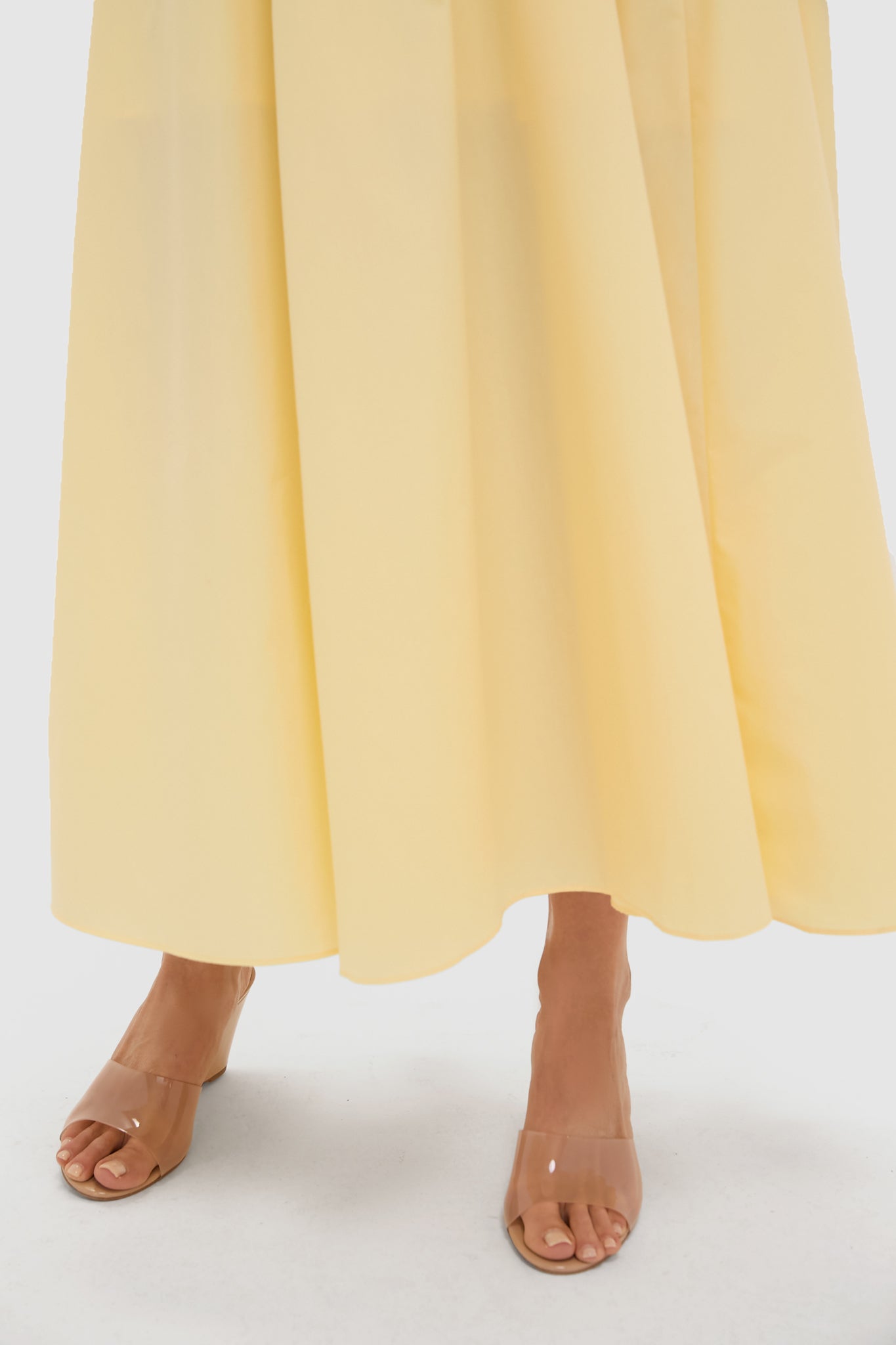 light yellow midi dress Everly Butter (XS-XL) and a darted bodice with a deep V Yellow Midi Dresses | Butter