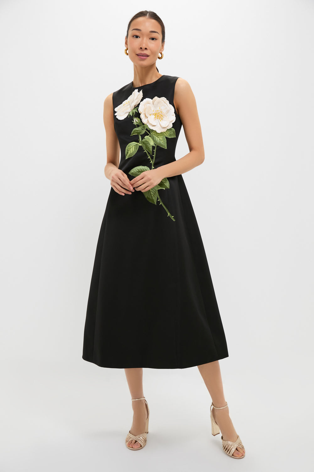 White Rose Printed Cleo Embellished Sleeveless Midi Dress | Leo Lin White Rose Printed Cleo Embellished Sleeveless Midi Dress | Leo Lin