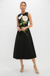 White Rose Printed Cleo Embellished Sleeveless Midi Dress