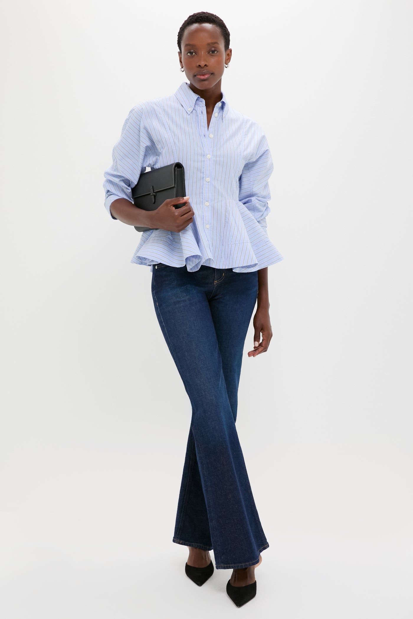 Lavender Lustre Stripe Cotton Peplum Shirt