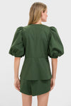 Green Solid Puff-Sleeved Blouse