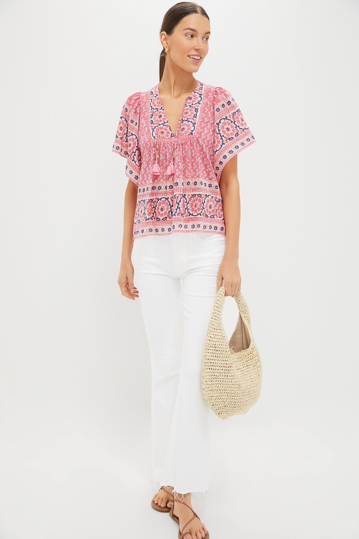 Pink Navy Printed Angel Top