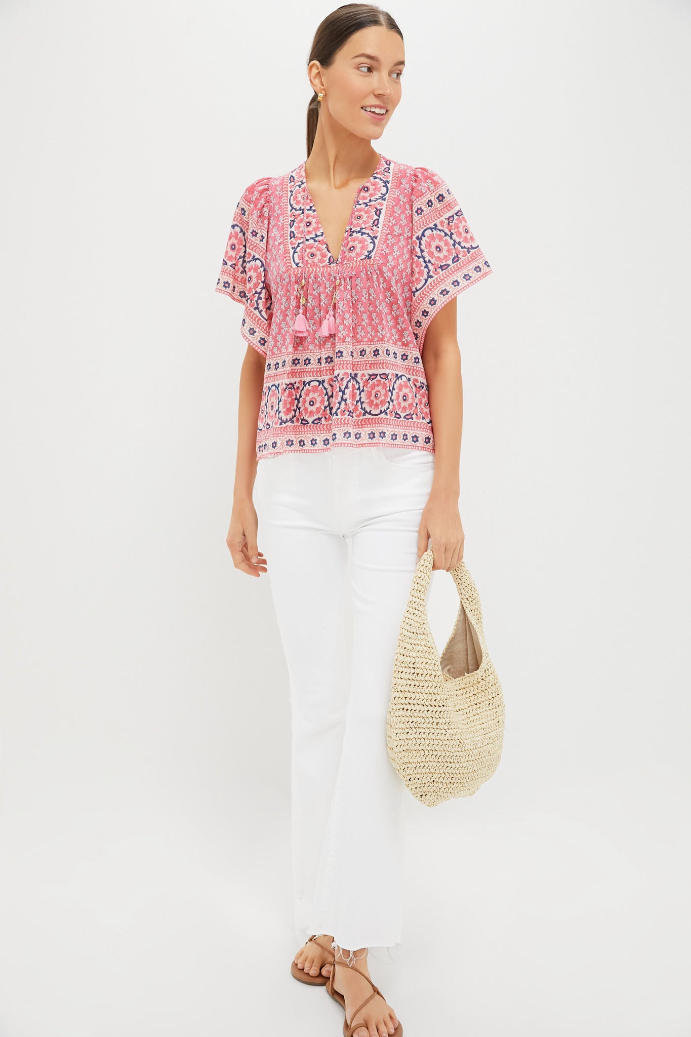 Pink Navy Printed Angel Top