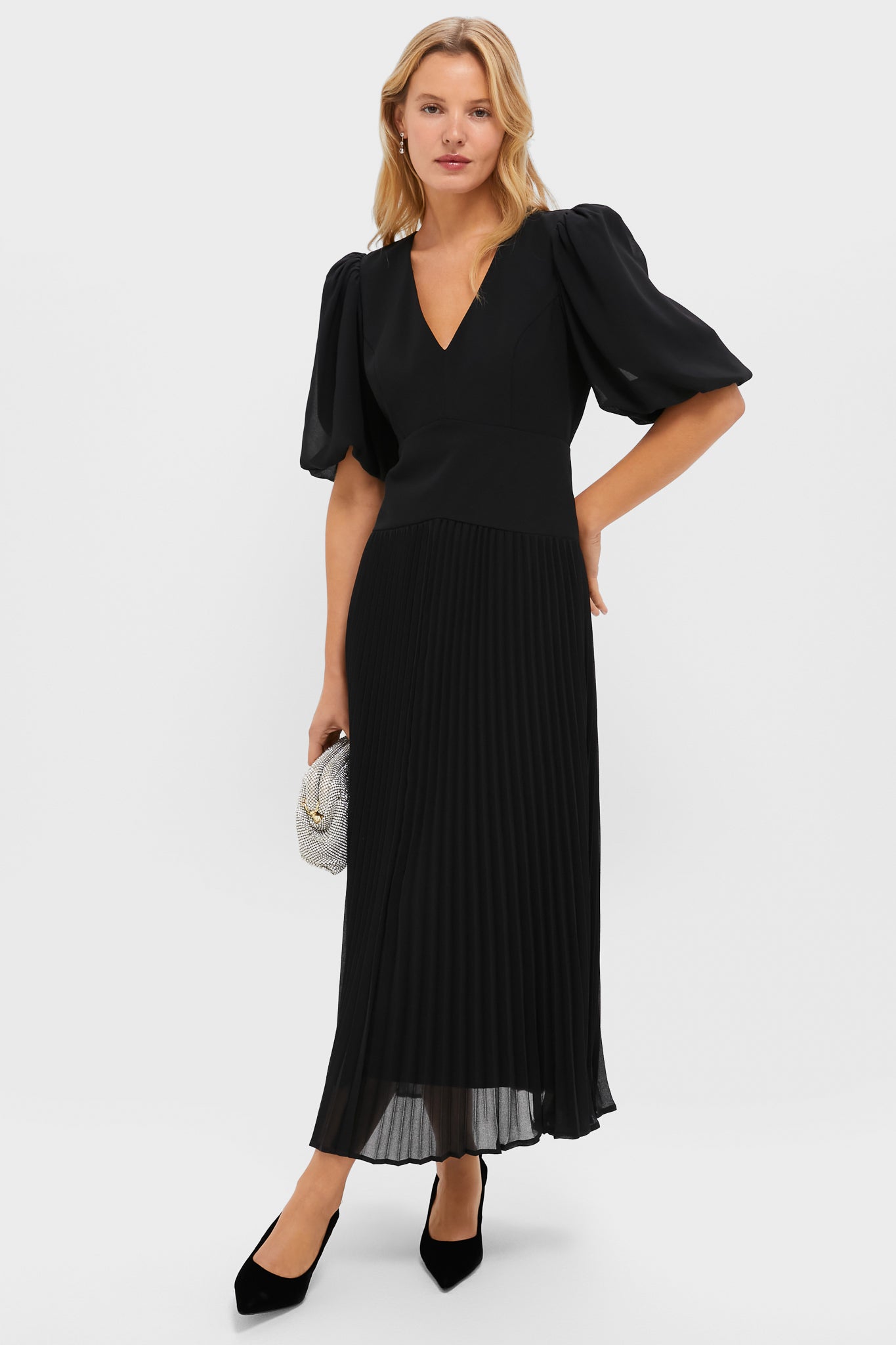 Black Drapey Twill Raquel Dress