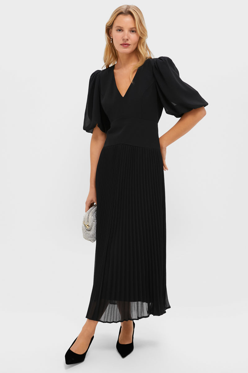 Black Drapey Twill Raquel Dress