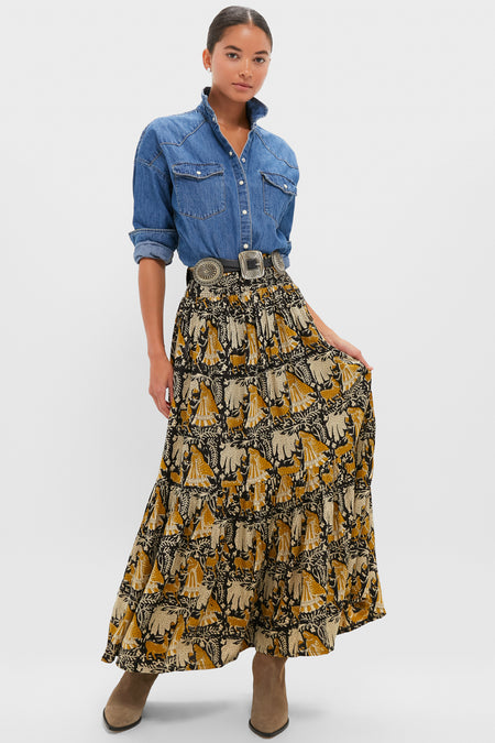 Story Print Shirred Skirt