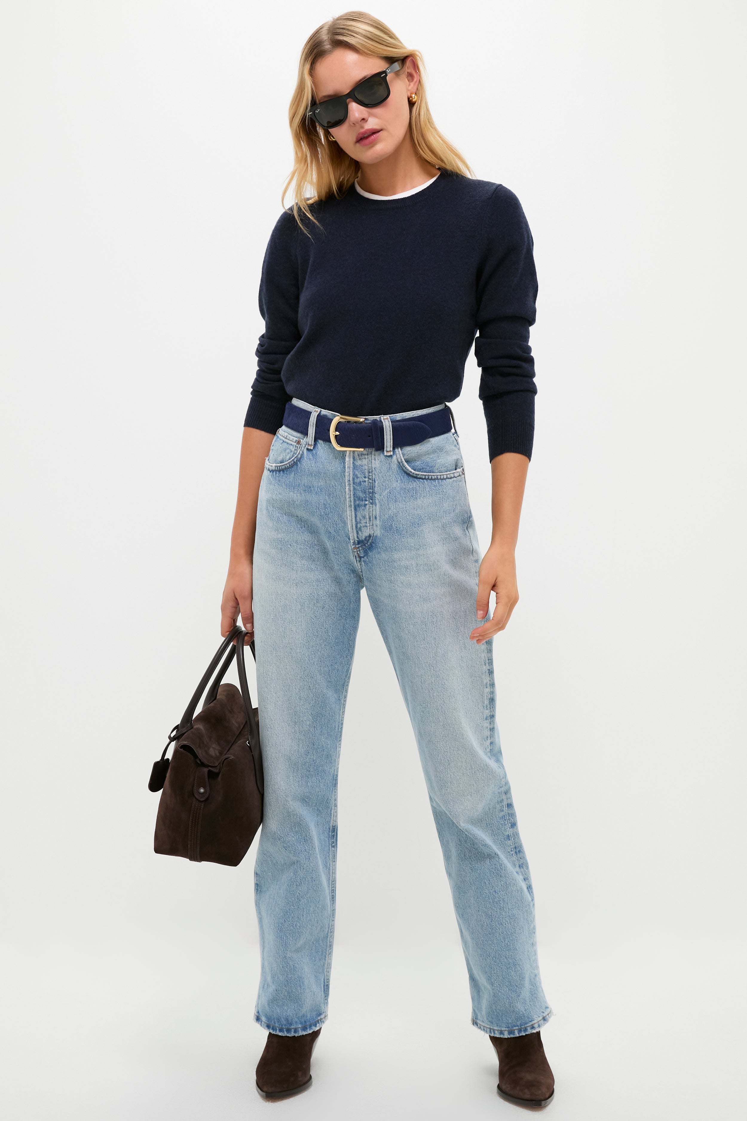 Navy Kennedy Calf-Hair Belt