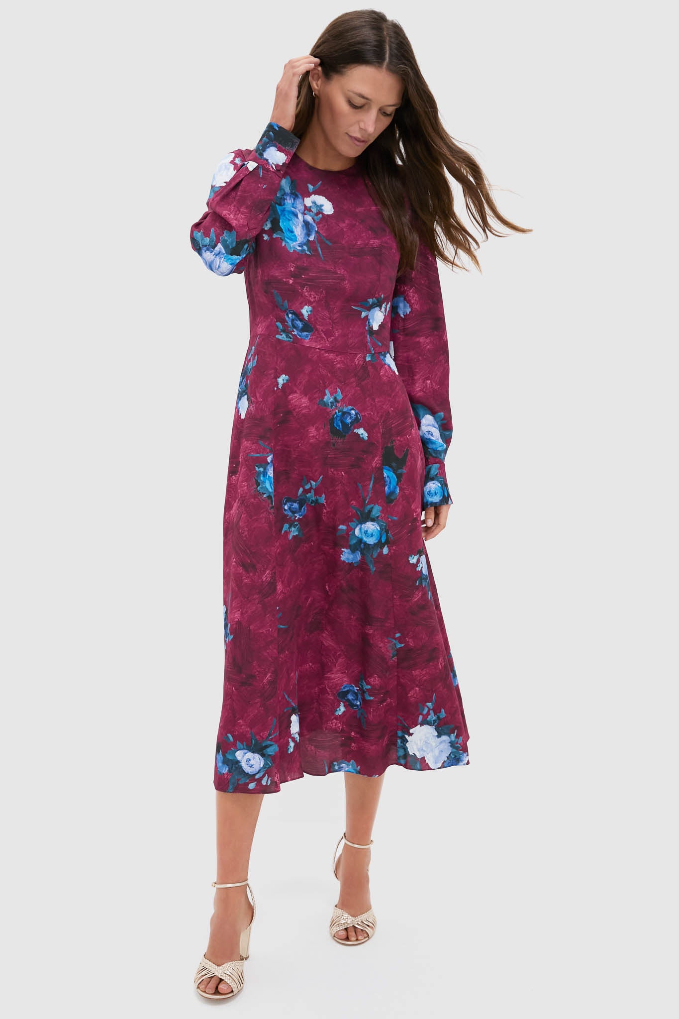 Abstract Rose Milberry Red Long Sleeve Midi Dress | ERDEM Abstract Rose Milberry Red Long Sleeve Midi Dress | ERDEM