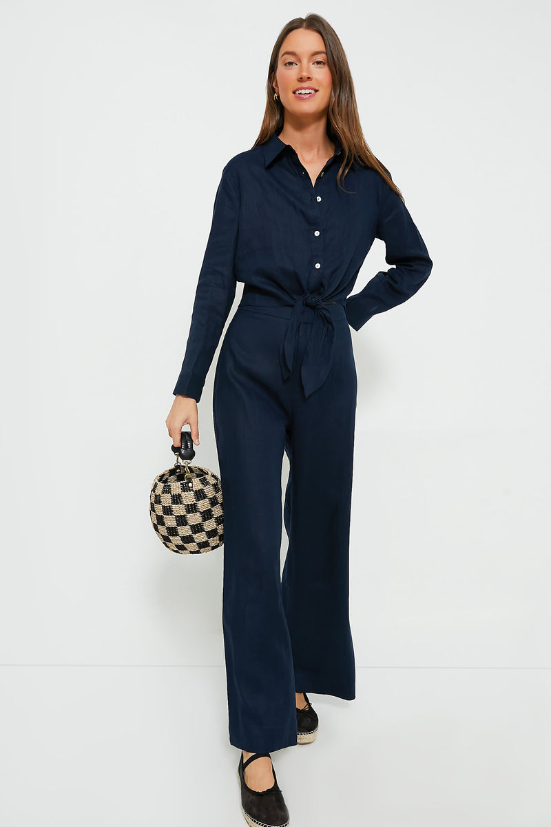 Navy Linen Tie-Front Rebecca Shirt