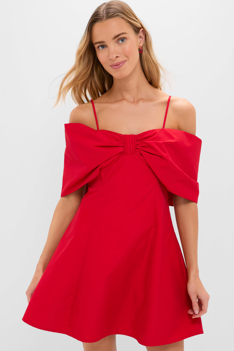 Off-the-Shoulder Red Bow Bates Mini Dress