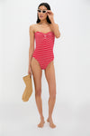 Red and White Striped Brooke One Piece