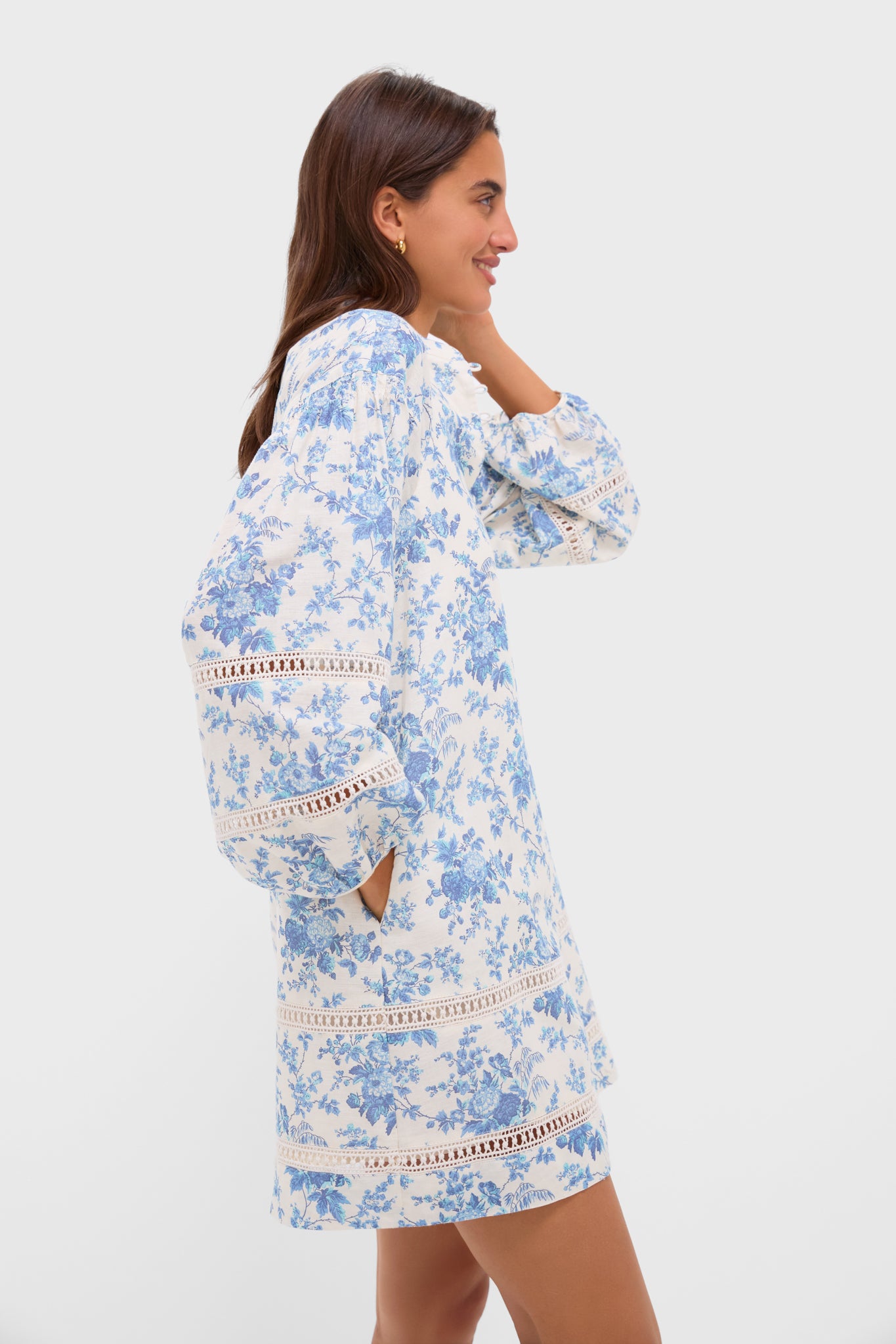 Forget Me Not Floral Cotton Linen Mini Maryse Caftan