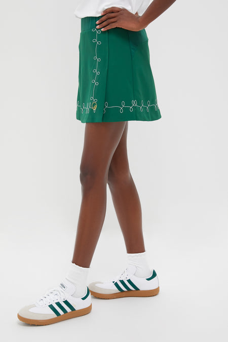 Green Embroidered 15 Inch Performance Stretch Woven Halliet Golf Skirt