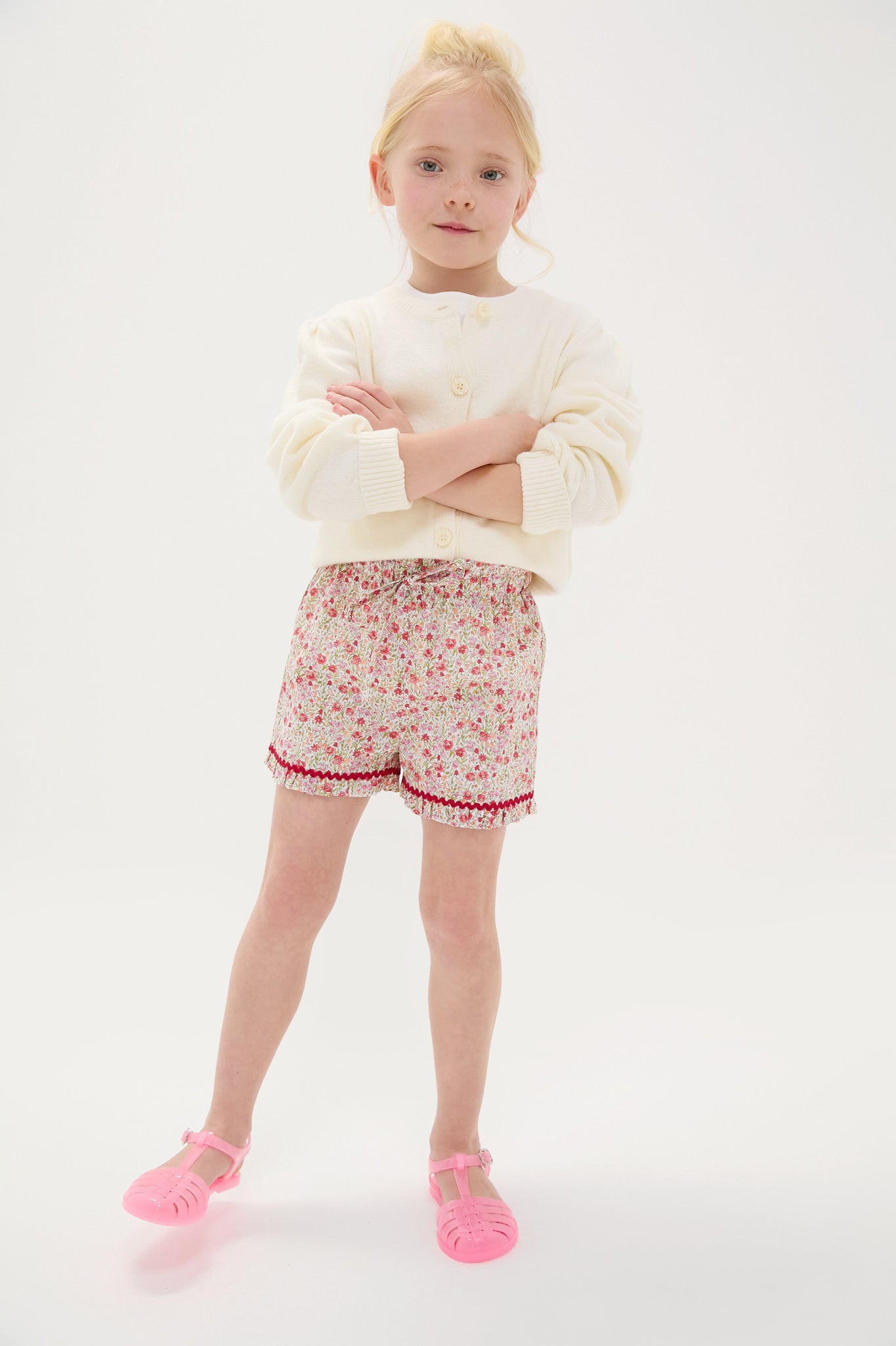 Red Floral Flores Cotton Shorts