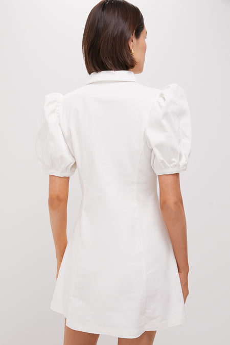 White Front Zip Denim Mini Dress