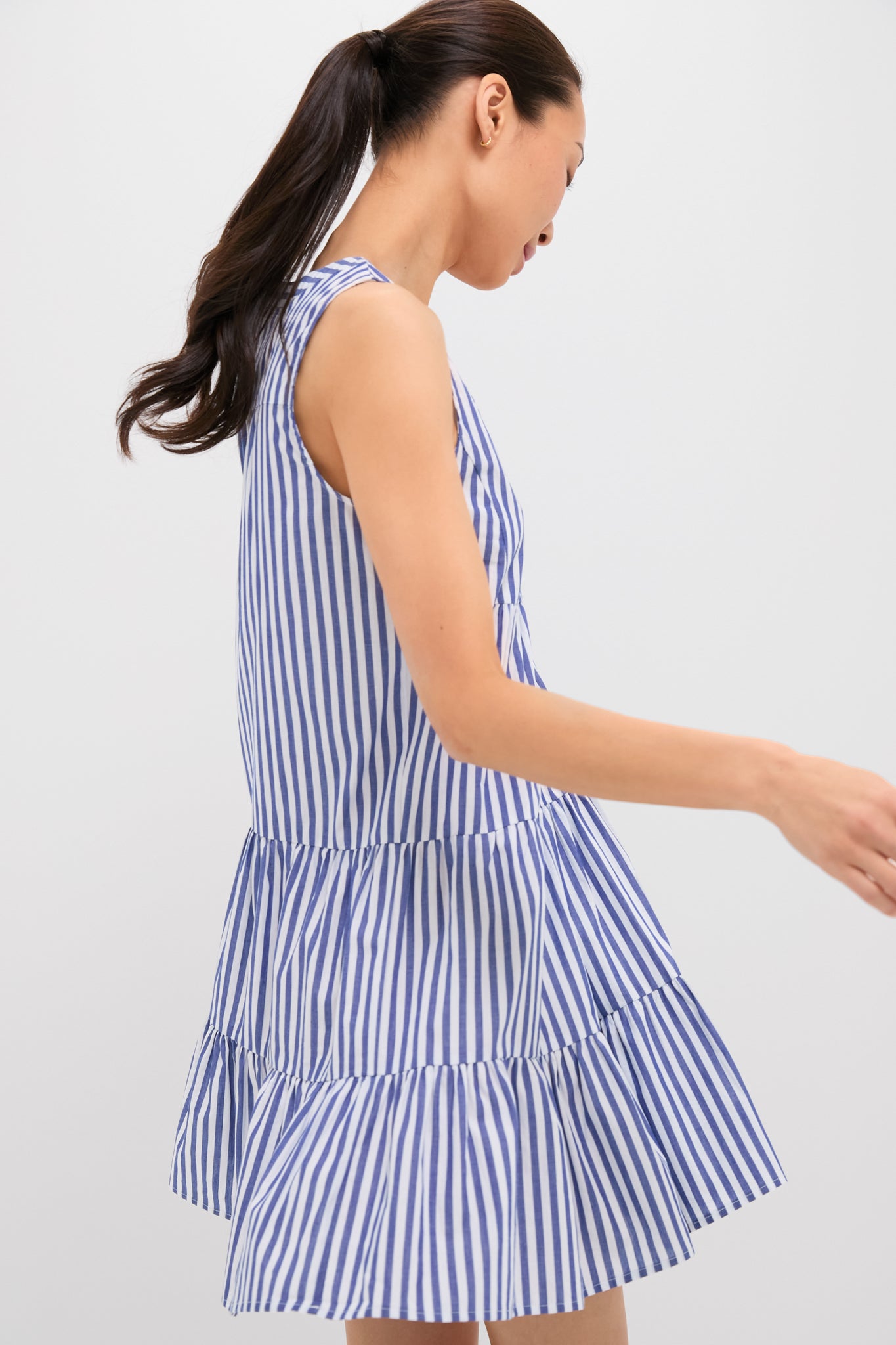 blue and white striped cocktail dress Cecilia Blue Striped Strapless Midi Dress | Women's Clothing