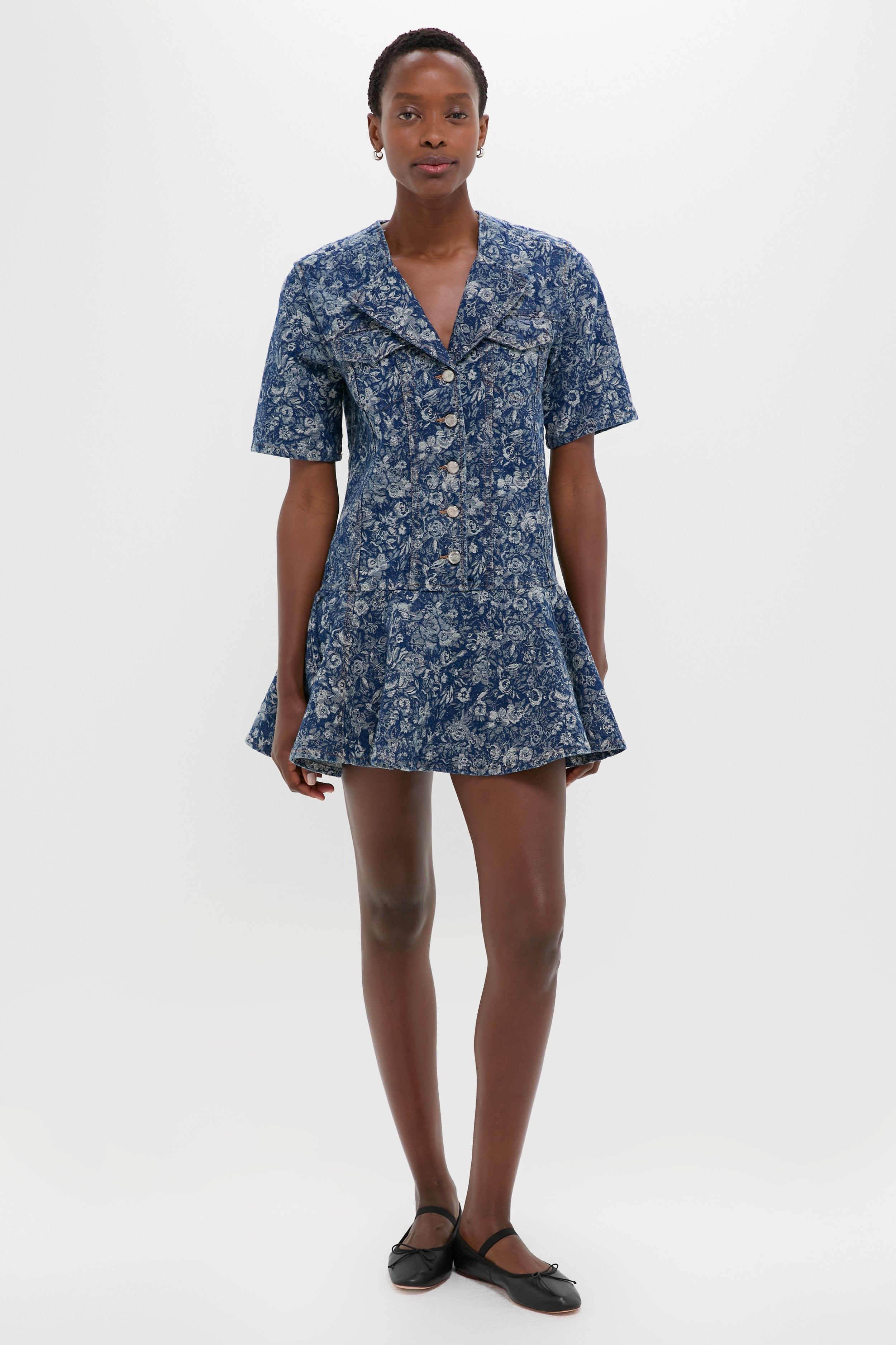GANNI Mid Blue Stone Tapestry Denim Mini Dress Mid Blue / 36