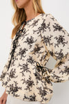 Cream Joan Print Tie Front Top