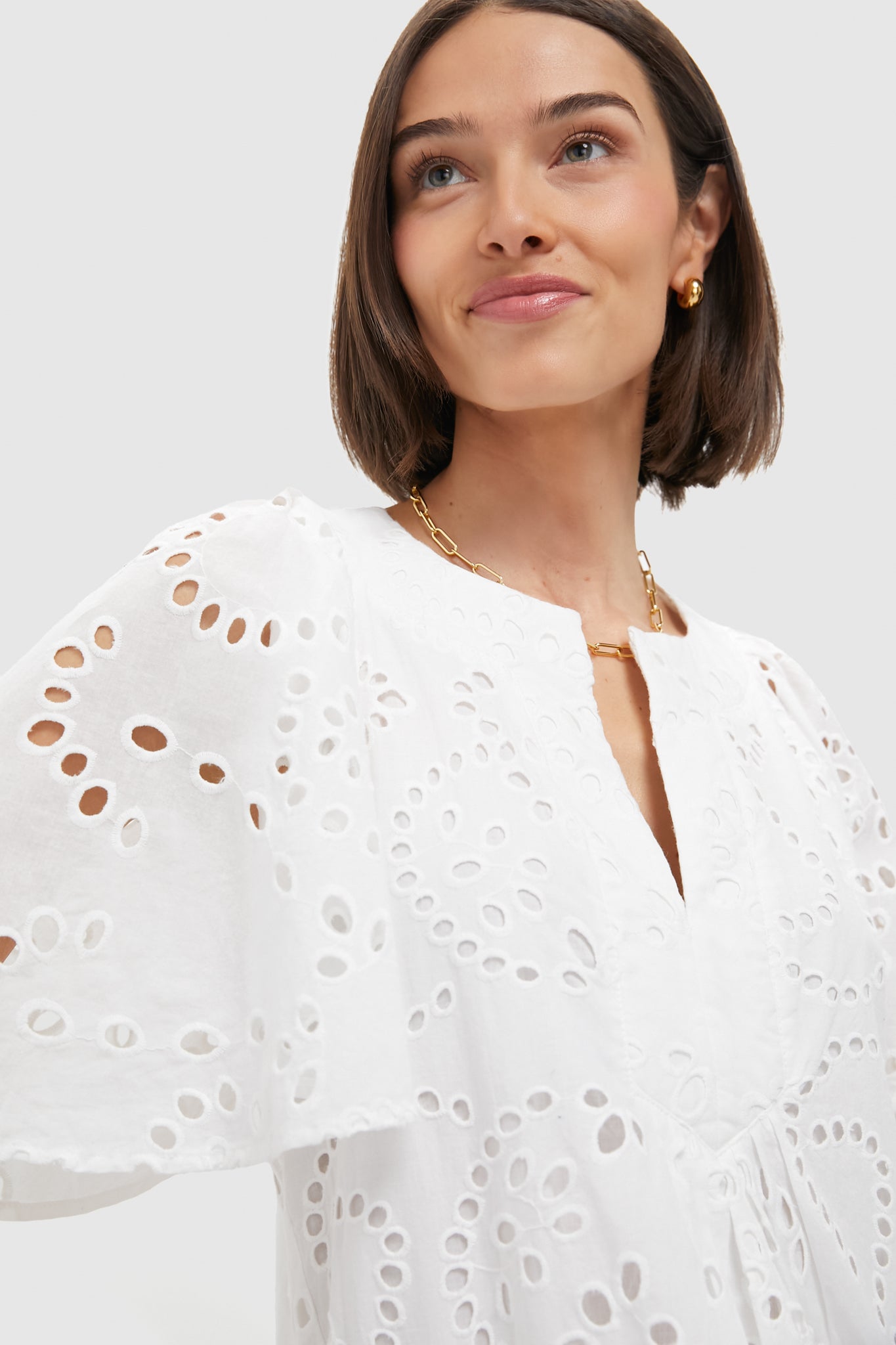 White Eyelet Finley Flutter Sleeve Dress