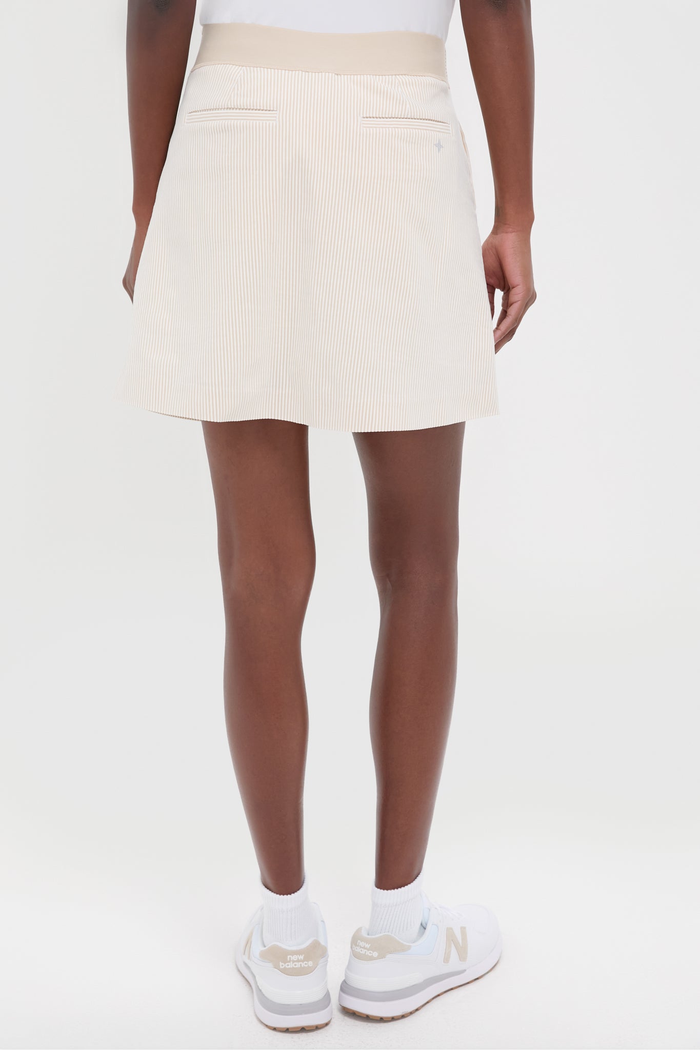 Khaki and White Stripe 16 Inch Performance Seersucker Winefred Golf Skirt