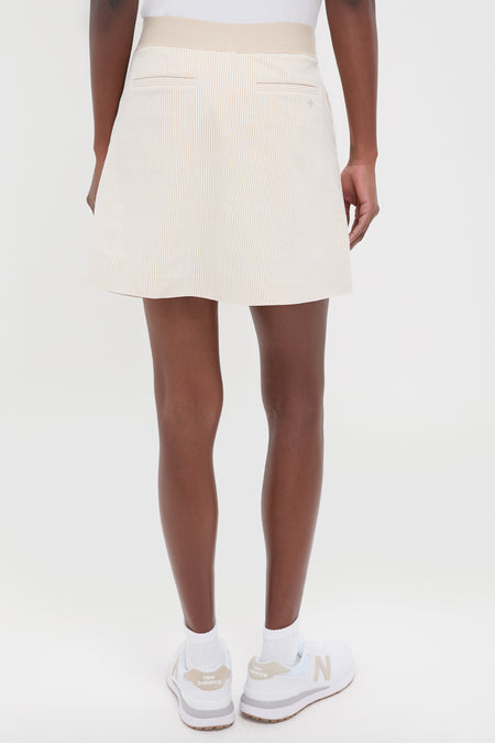 Khaki and White Stripe 16 Inch Performance Seersucker Winefred Golf Skirt