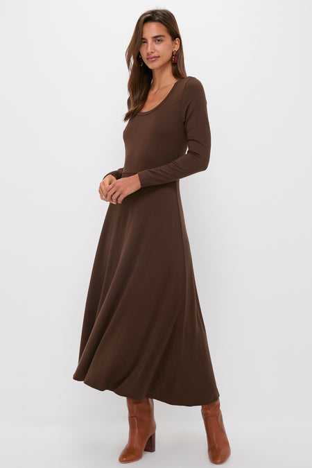 Chocolate Brown Long Sleeve Sara Maxi Dress
