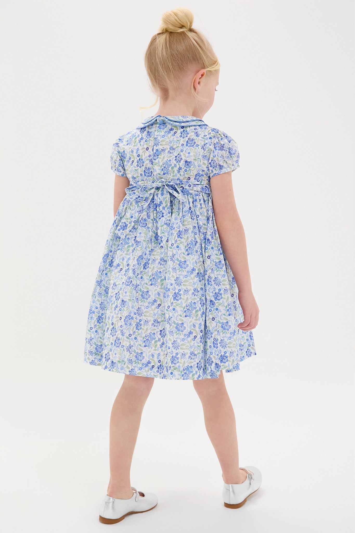 Dusty Blue Floral Arcadia Hand-Smocked Dress