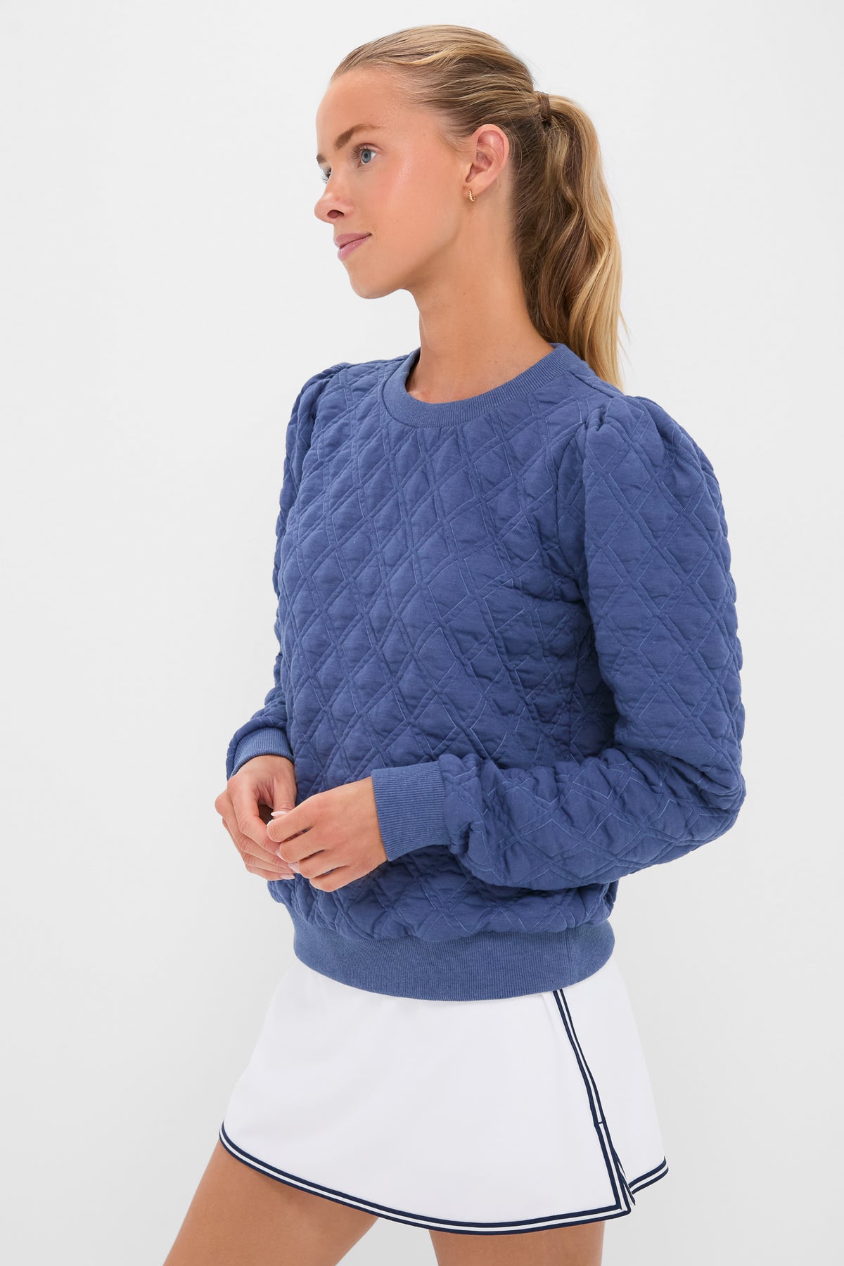Indigo Puff Sleeve Quilted Stretch Campbell Pullover | Tnuck Sport