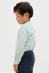Maxwell Gingham Mao Collar Long Sleeve Shirt in Green