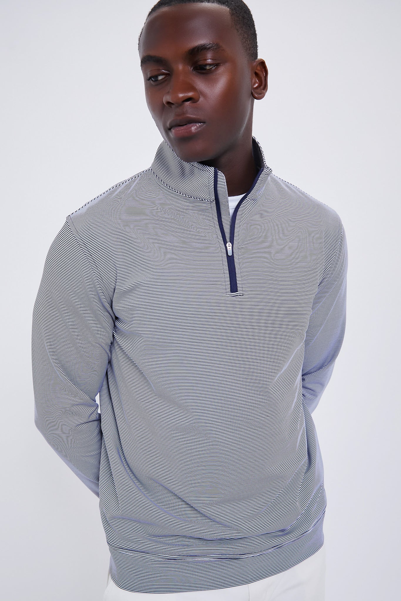 Navy Perth Sugar Stripe Performance Quarter Zip Peter Millar