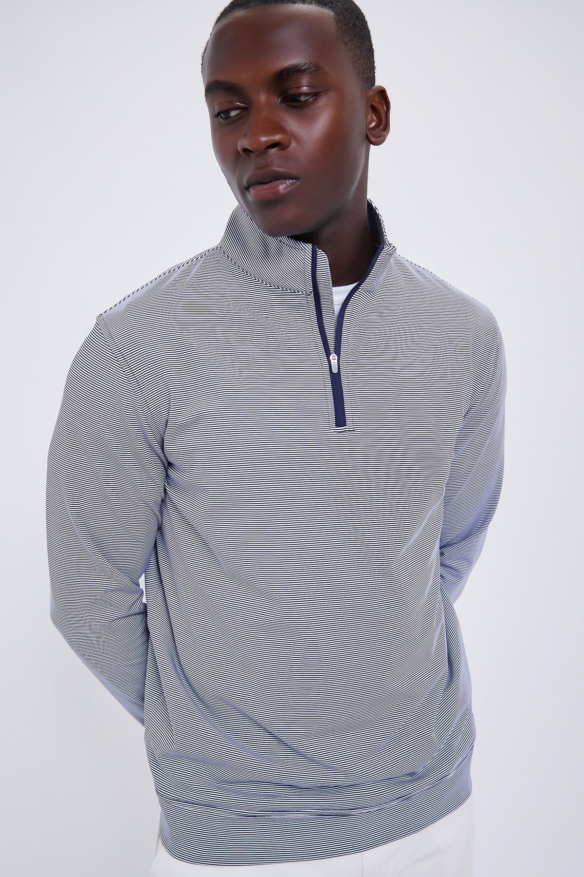 Navy Perth Sugar Stripe Performance Quarter Zip