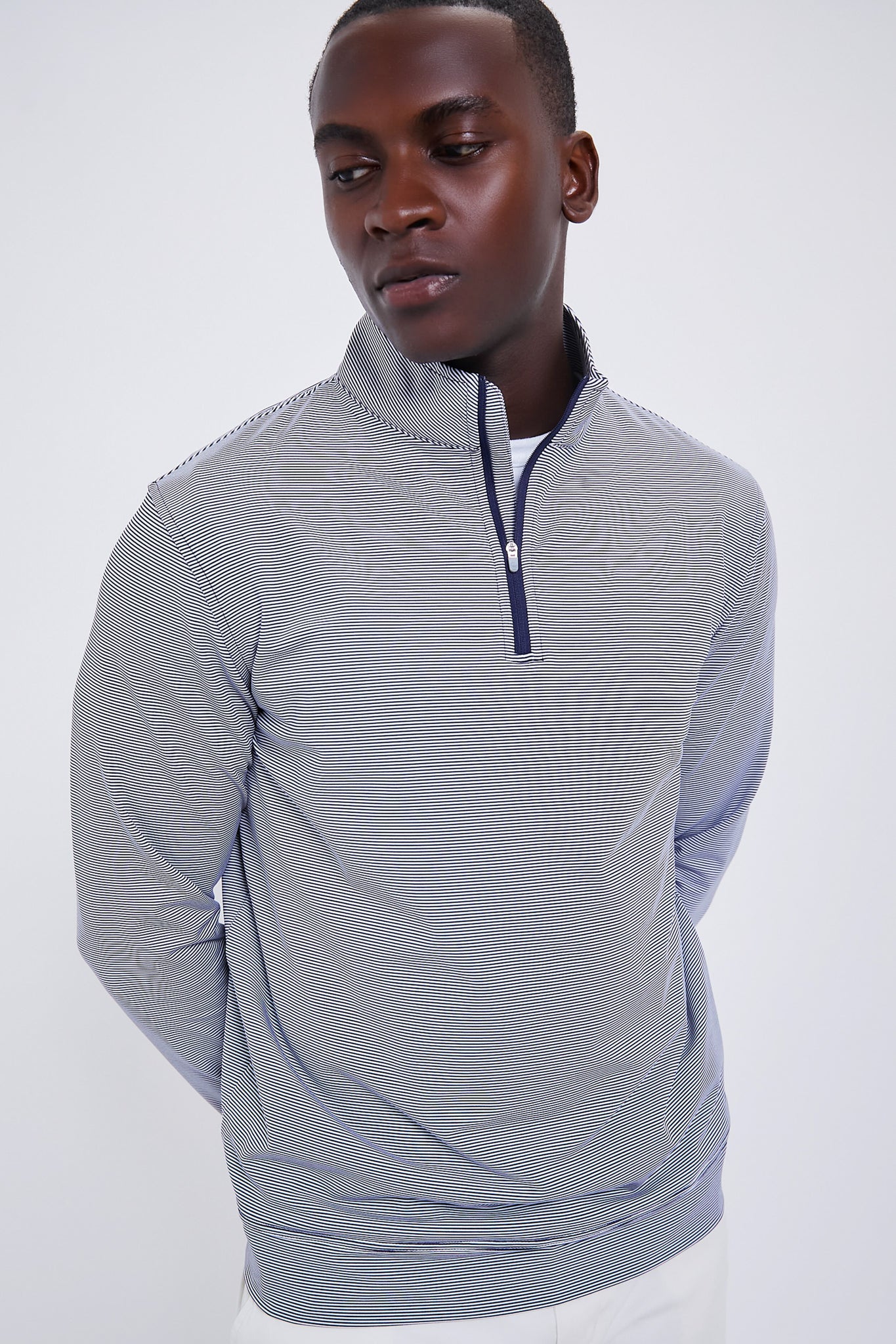 Navy Perth Sugar Stripe Performance Quarter Zip