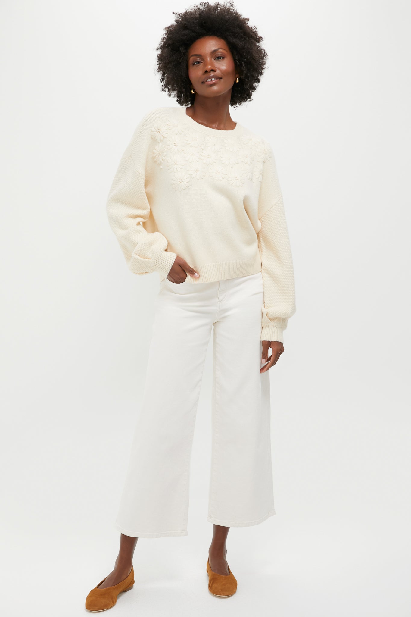 Cream Embroidered Floral Francine Sweater | Hyacinth House