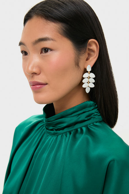 Mermaid Garden Vine Drop Earrings - MOP: Classic, effortless earrings featuring hand-carved mother of pearl leaves, perfect for adding a high-end, fun touch to any look.