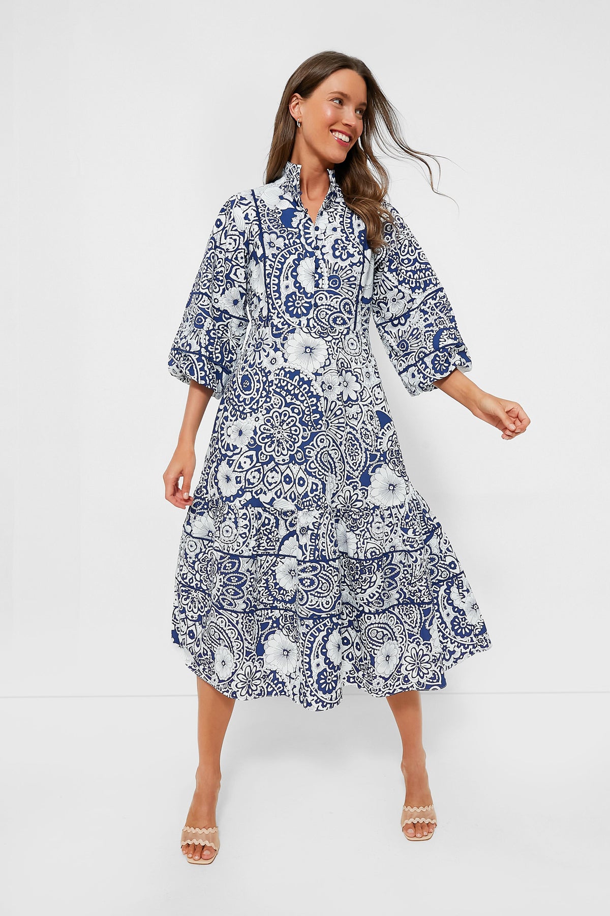 Navy & White Floral Hillsborough Midi Dress