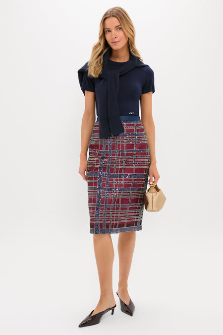 Sequin Plaid Belmont Pencil Skirt