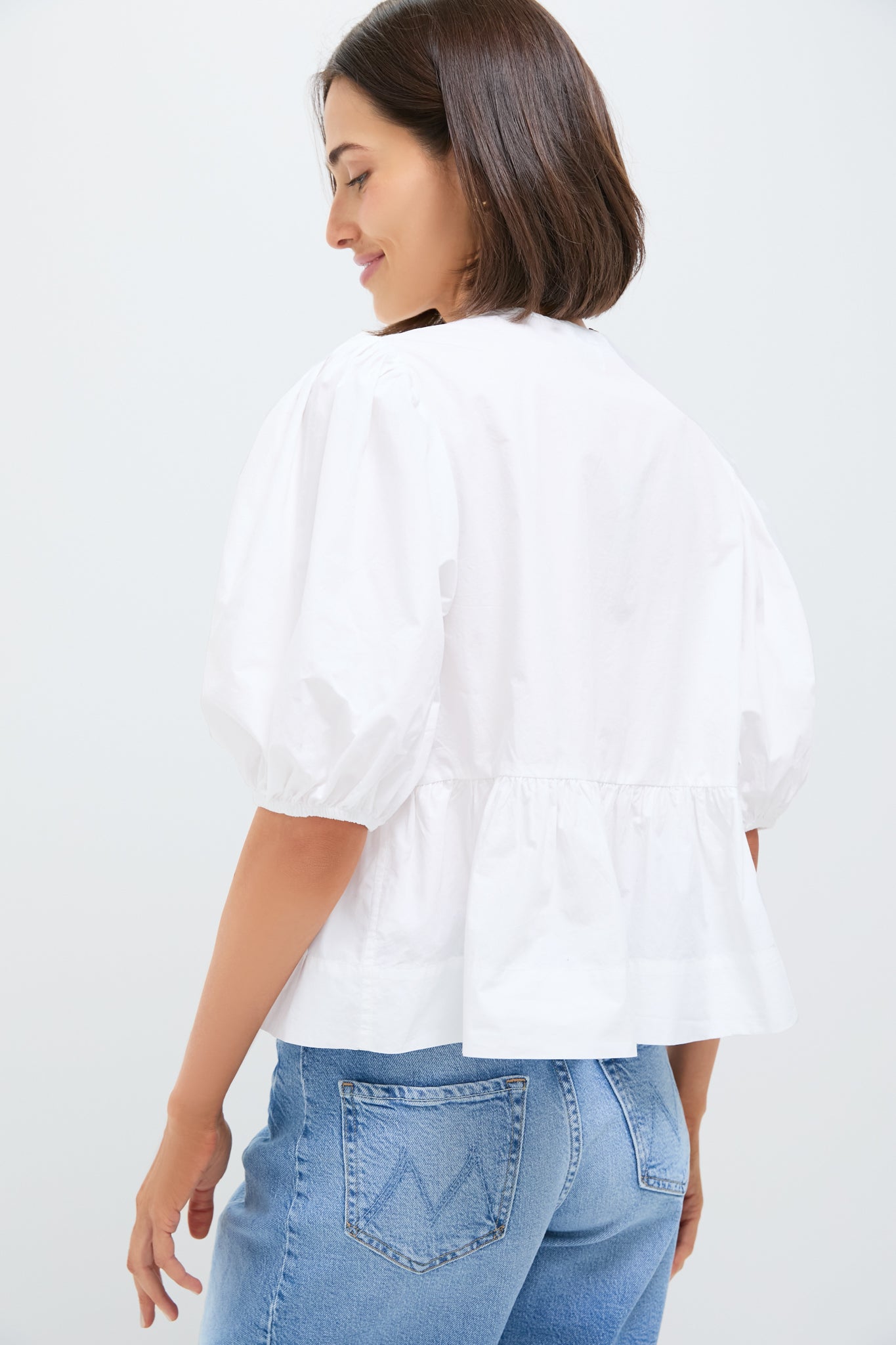 Bright White Cotton Poplin Peplum Blouse