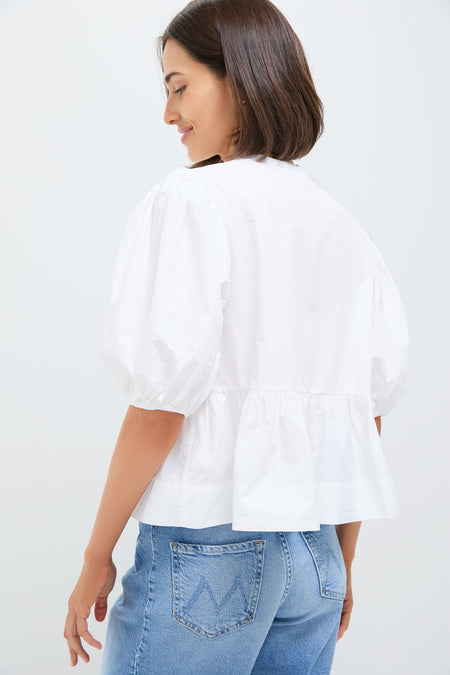 Bright White Cotton Poplin Peplum Blouse