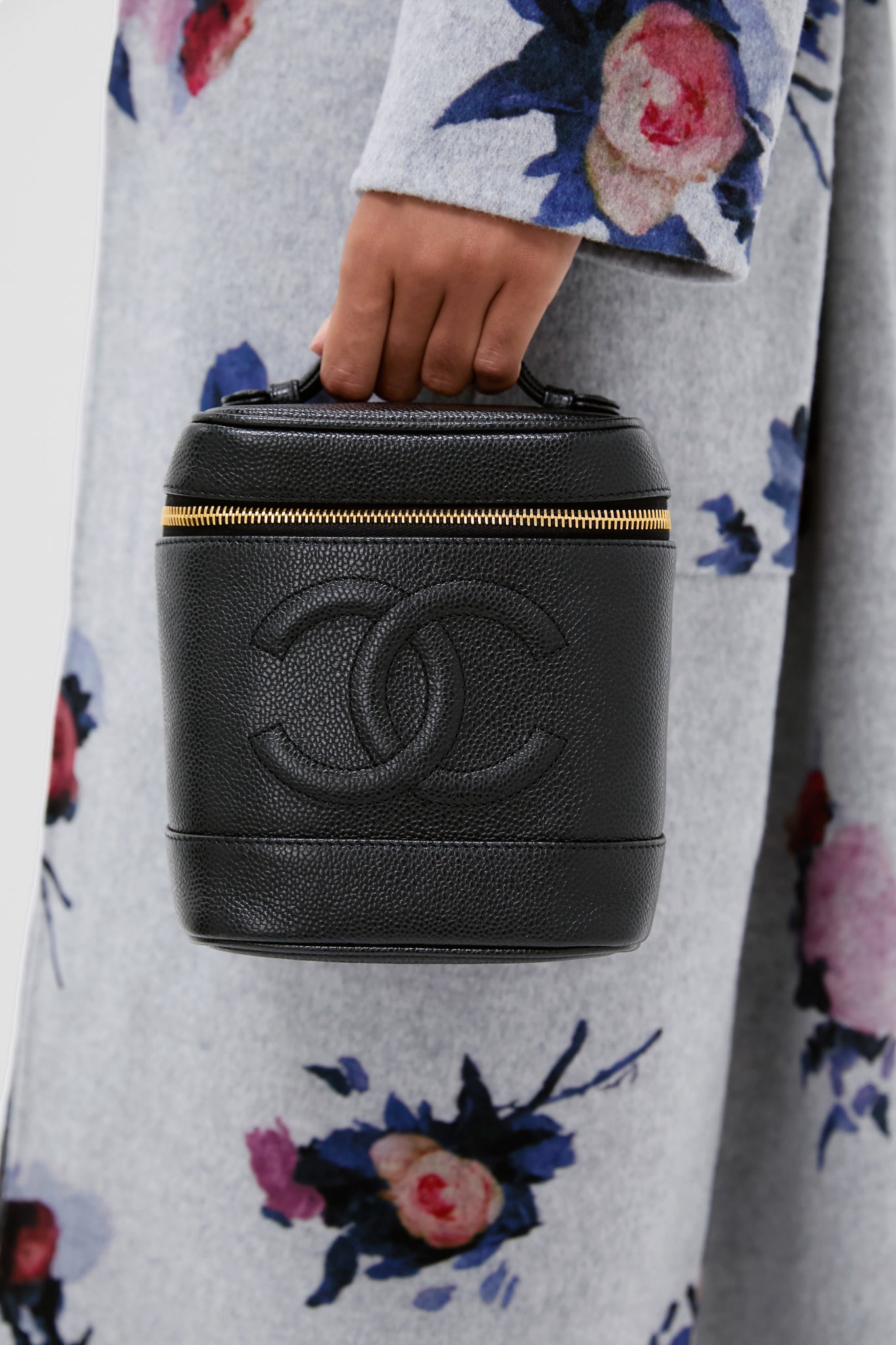 CHANEL Black Coco Mark Hand Vanity Bag
