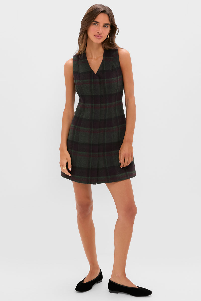 Forest Plaid Wool Mercer Dress