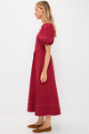 Oxblood Puff Sleeve Midi Dress